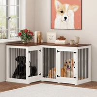 Grand meuble cage d'angle pour chien pour 2 chiens, cage pour chien en forme de L - 58.7X41.1