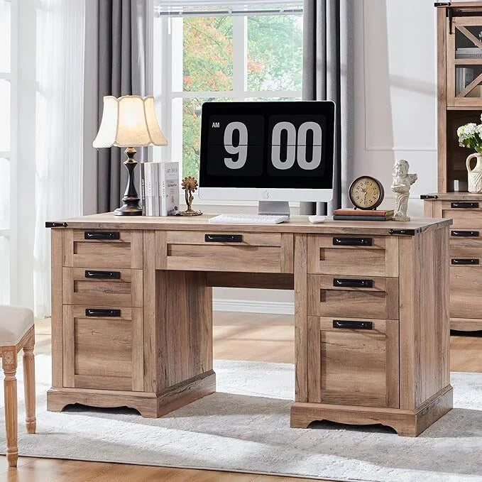 Bureau de direction 60 style ferme, bureau à domicile en bois, bureau informatique