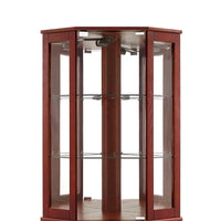 Vitrine d'angle à 6 étagères avec lumières, miroirs et étagères réglables, merisier