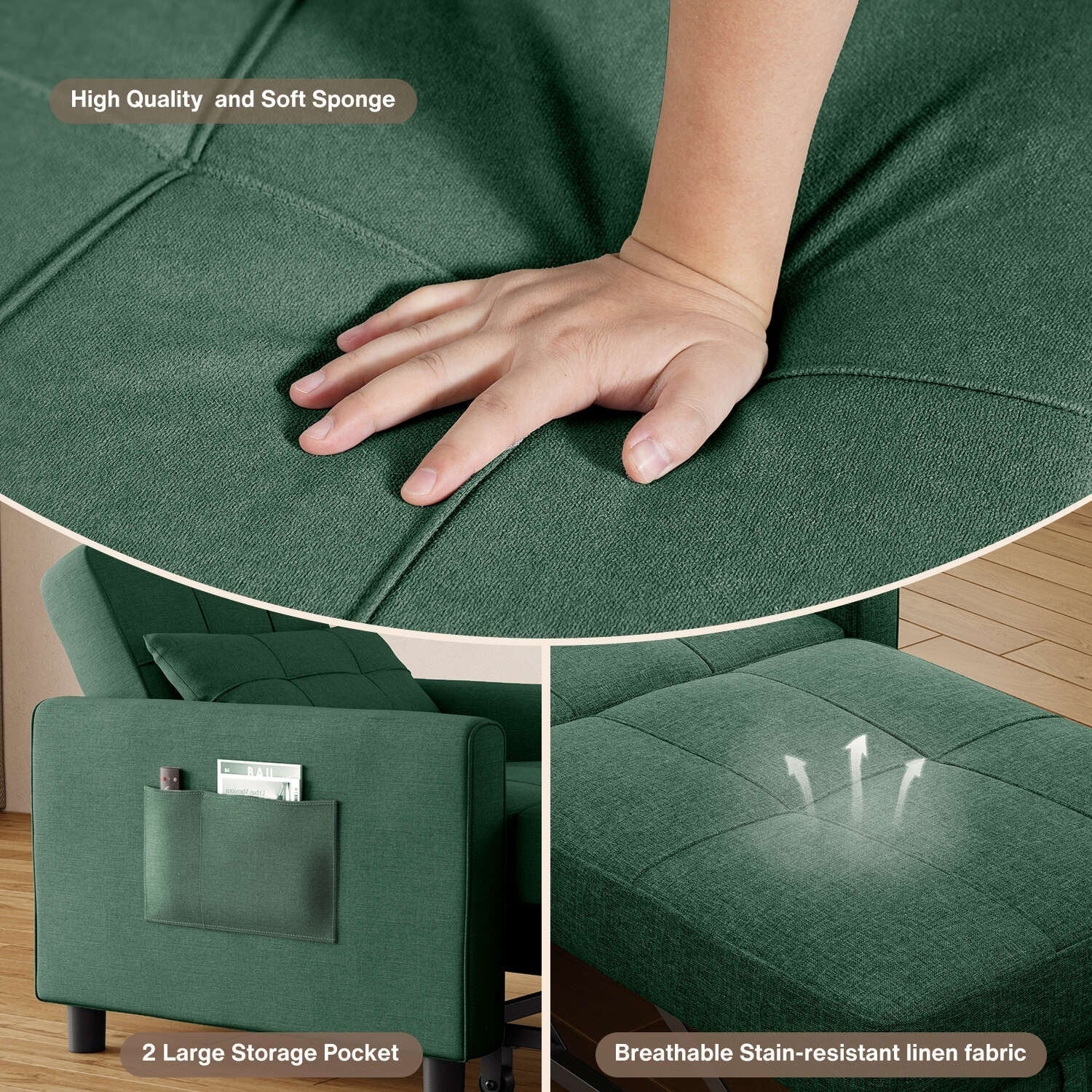 Canapé-lit réglable 3 en 1, fauteuil-canapé escamotable, lit pliant convertible pour salon