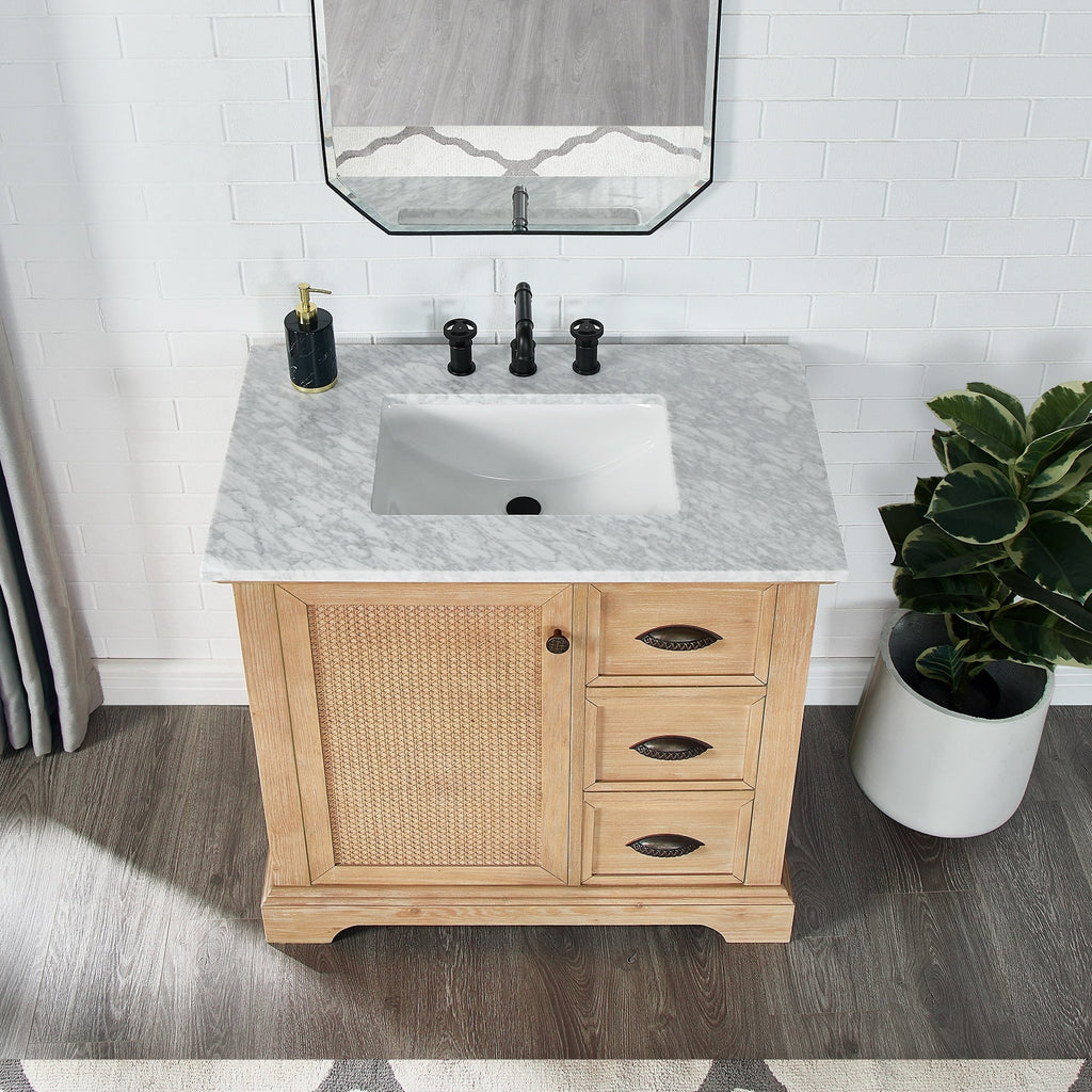 Hervas Meuble-lavabo avec dessus en marbre naturel sans miroir