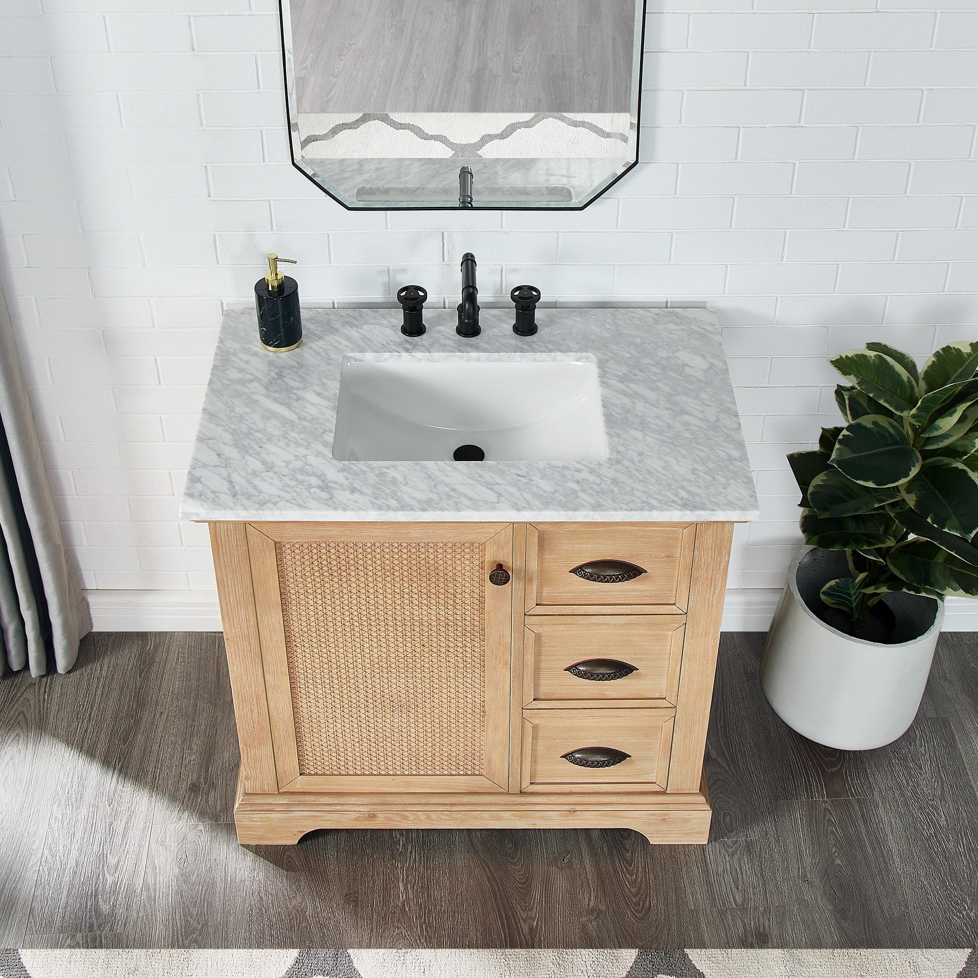 Hervas Meuble-lavabo avec dessus en marbre naturel sans miroir