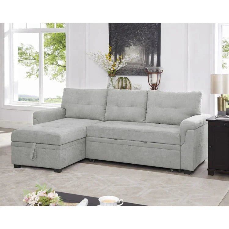 Canapé sectionnel convertible réversible avec lit escamotable, méridienne de rangement dissimulée et pieds durables