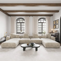 Grand canapé modulaire sectionnel en velours côtelé, en forme de U, 4 places avec 2 poufs et 5 oreillers