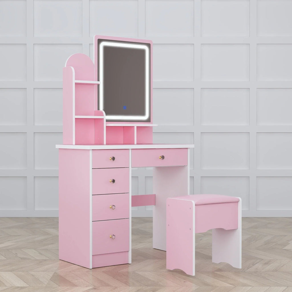 Ensemble coiffeuse table de maquillage avec lumière LED & miroir & tabouret