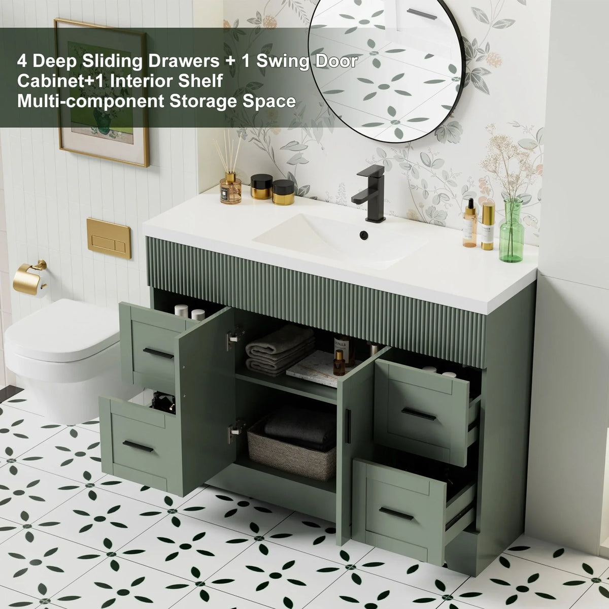 Wavy Line Ensemble meuble-lavabo de salle de bain 30/36/48 avec vasque & robinet