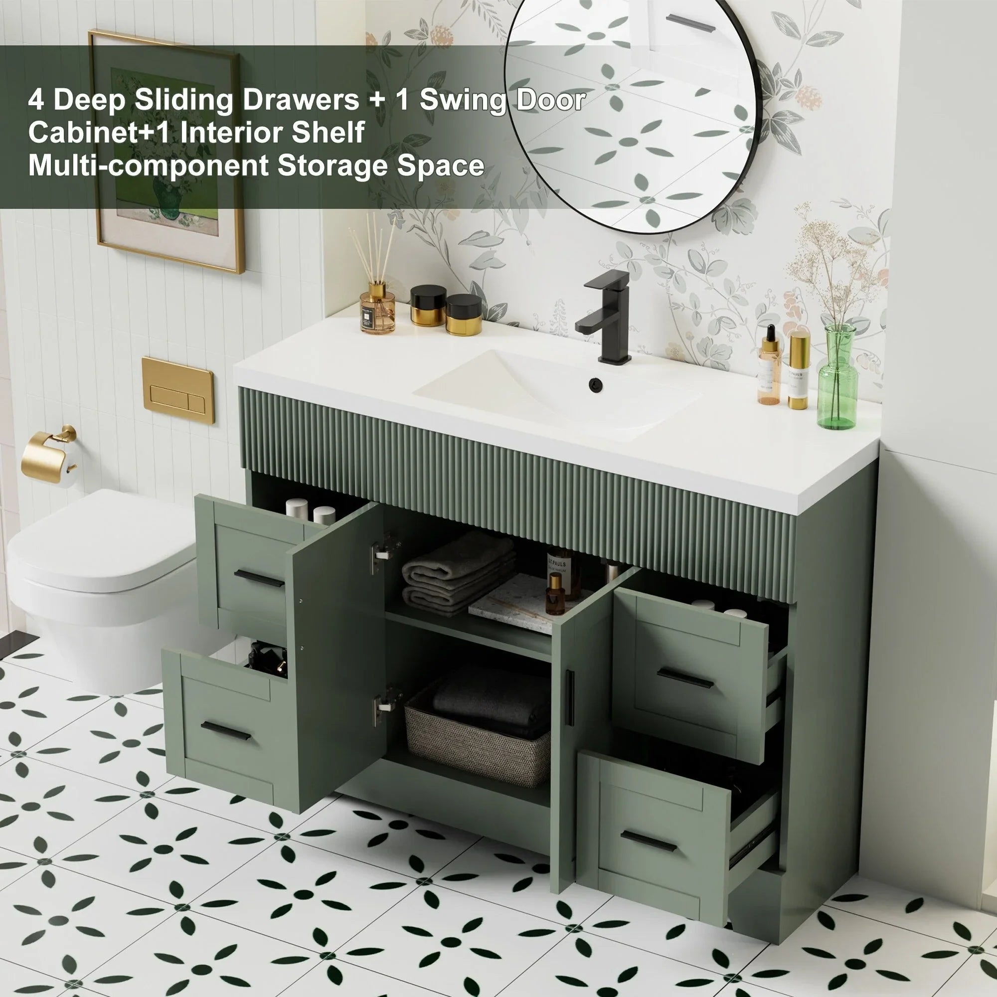 Wavy Line Ensemble meuble-lavabo de salle de bain 30/36/48 avec vasque & robinet