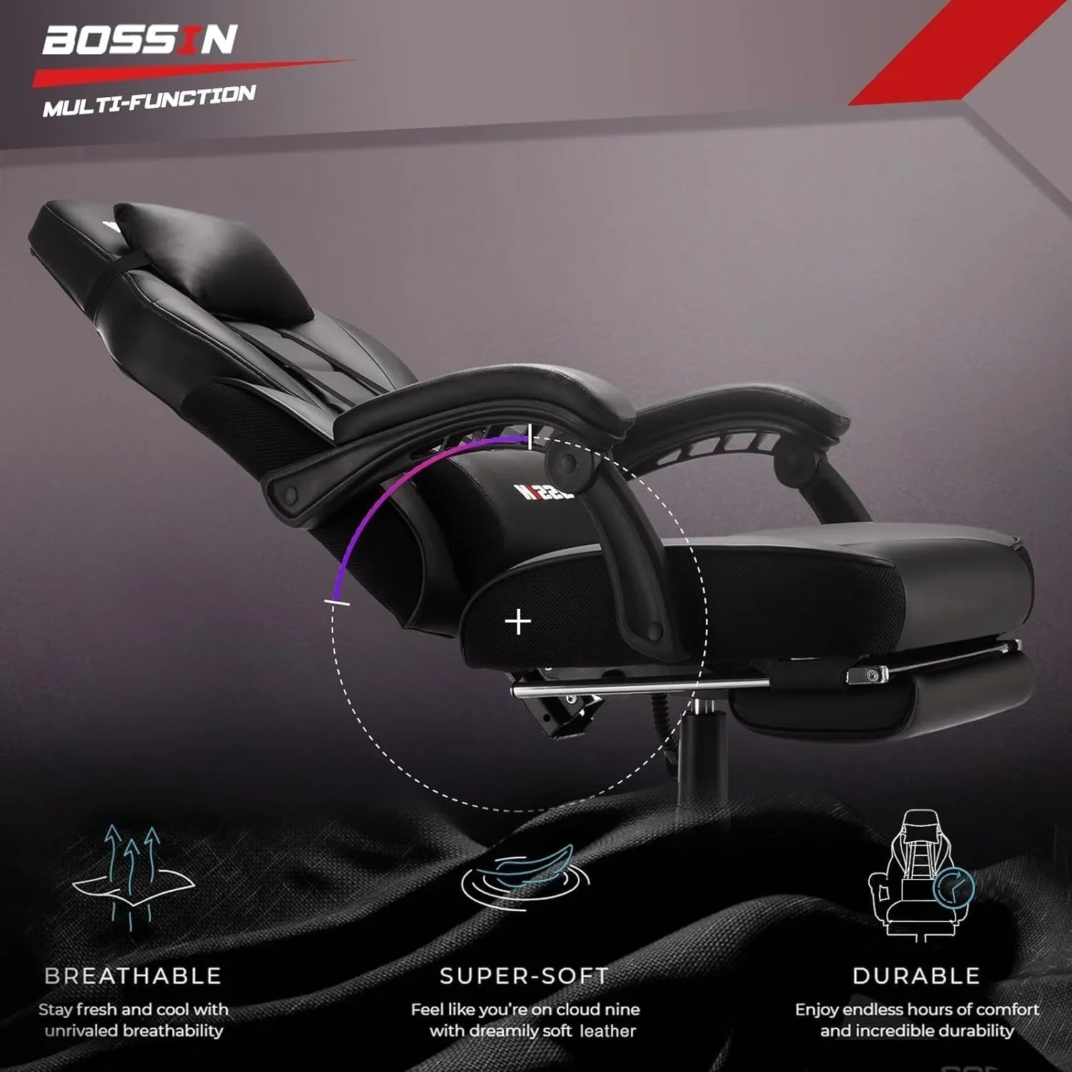 BOSSIN Chaise de gaming style racing, chaise de gamer grande et haute 300 lb à dossier haut chaise informatique
