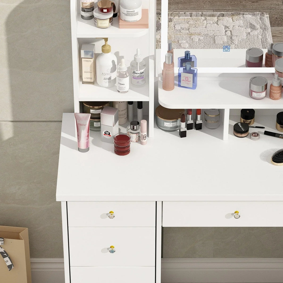 Ensemble coiffeuse table de maquillage avec lumière LED & miroir & tabouret