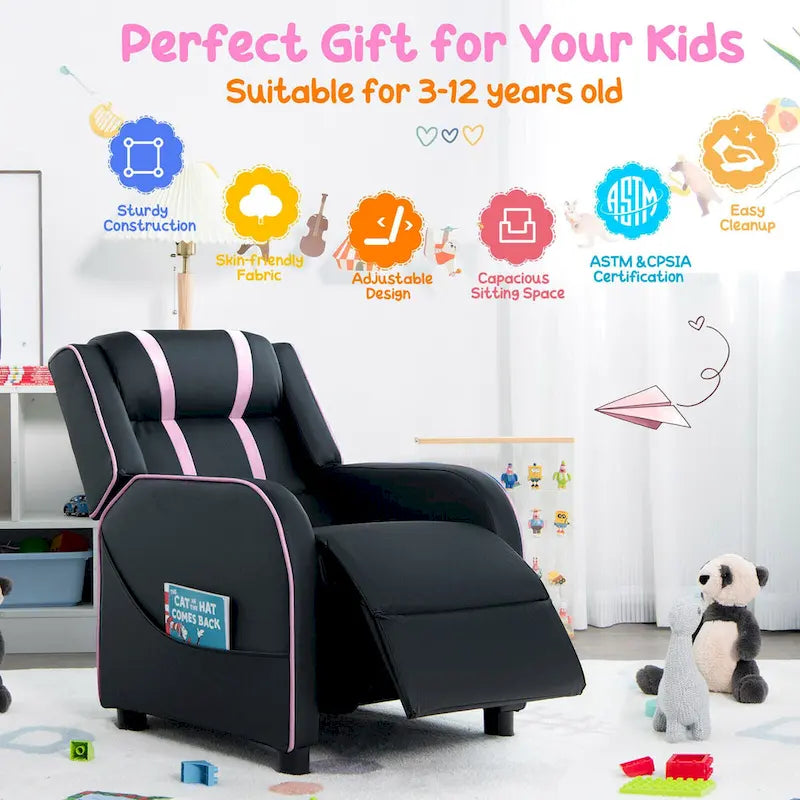 Fauteuil Inclinable Enfant Gymax Ergonomique en Cuir avec Repose-Pieds