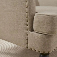 Lot de 2 fauteuils rembourrés avec boutons touffetés et oreiller lombaire beige/gris/bleu clair