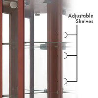 Vitrine d'angle à 6 étagères avec lumières, miroirs et étagères réglables, merisier