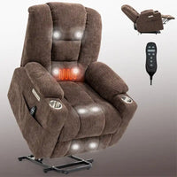 Fauteuil releveur électrique avec massage et chauffage, fauteuils inclinables larges rembourrés Lazy Boy avec USB, ports Type C et 2 porte-gobelets en acier