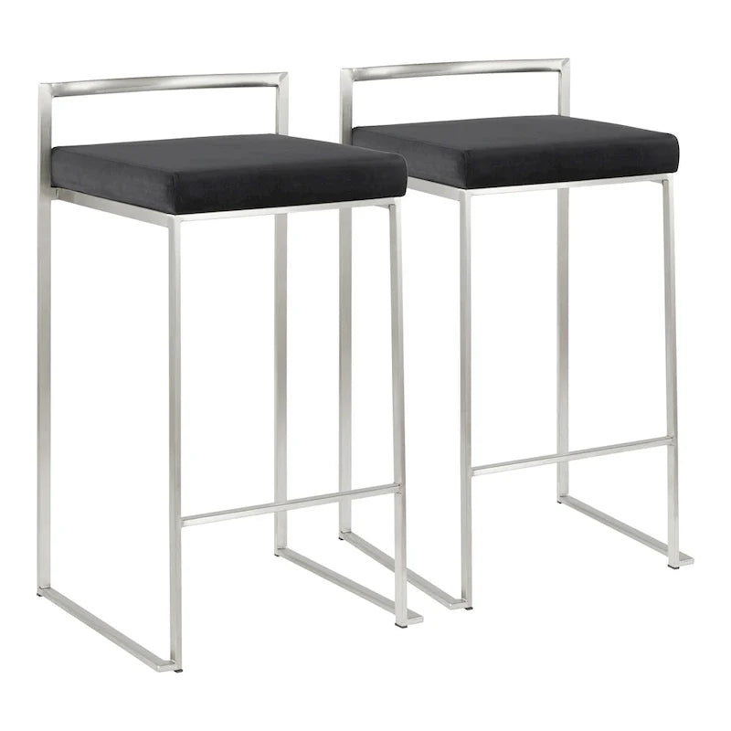 Tabouret de comptoir Silver Orchid Forrest en acier inoxydable empilable et entièrement soudé (lot de 2)