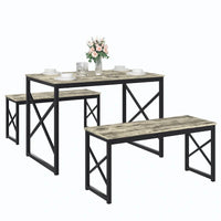 Table à manger 3 pièces VECELO avec banc, ensemble de table de salle à manger pour 4-6 personnes, table de cuisine avec 2 bancs, ensemble de table à manger