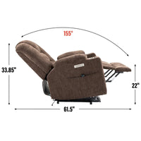 Fauteuil releveur électrique avec massage et chauffage, fauteuils inclinables larges rembourrés Lazy Boy avec USB, ports Type C et 2 porte-gobelets en acier
