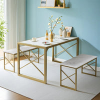 Table à manger 3 pièces VECELO avec banc, ensemble de table de salle à manger pour 4-6 personnes, table de cuisine avec 2 bancs, ensemble de table à manger