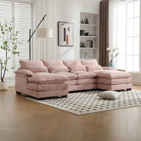 Canapé Sectionnel Canapé Nuage pour Salon, Canapé Moderne Forme U en Chenille/Bouclette, Canapé-Lit Modulable Confortable avec Double Méridienne