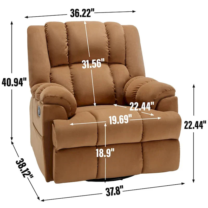 Fauteuil Inclinable Pivotant à Bascule en Tissu Lazy Boy, Grand Fauteuil Inclinable Manuel Surdimensionné avec Accoudoirs Matelassés et Dossier à Coussin