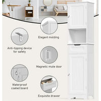 Meuble de salle de bain haut 67 H, tour à linge étroite, meuble de rangement avec 2 portes et tiroir