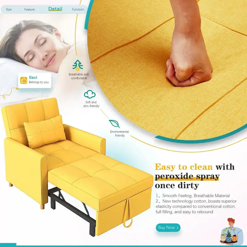 AECOJOY - Fauteuil convertible 3 en 1 avec coussin et dossier inclinable