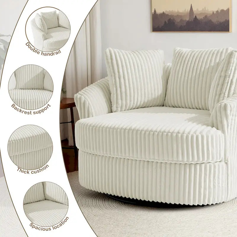 Lot de 2 fauteuils tonneau pivotants surdimensionnés 43 W en velours côtelé moelleux avec coussins