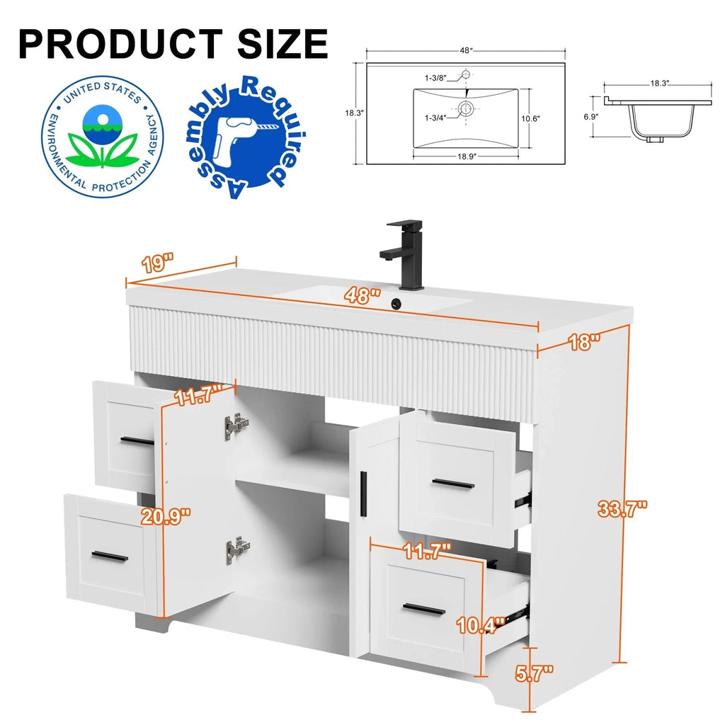Wavy Line Ensemble meuble-lavabo de salle de bain 30/36/48 avec vasque & robinet
