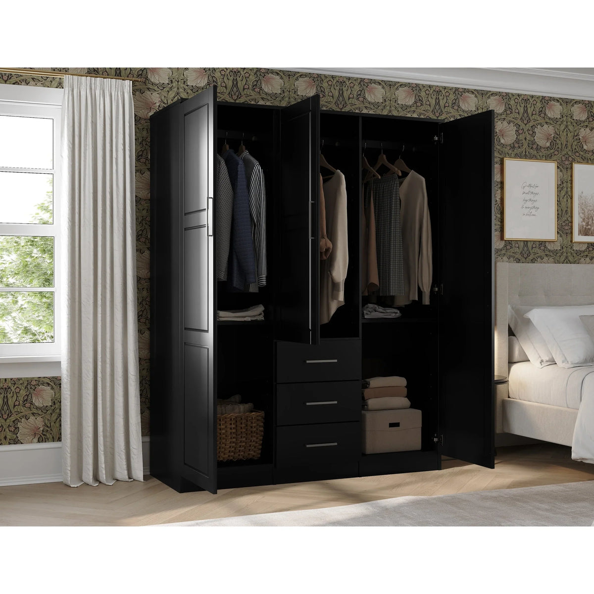 Palace Imports Armoire-penderie Cosmo 3 portes 100% bois massif avec portes en bois massif ou miroir