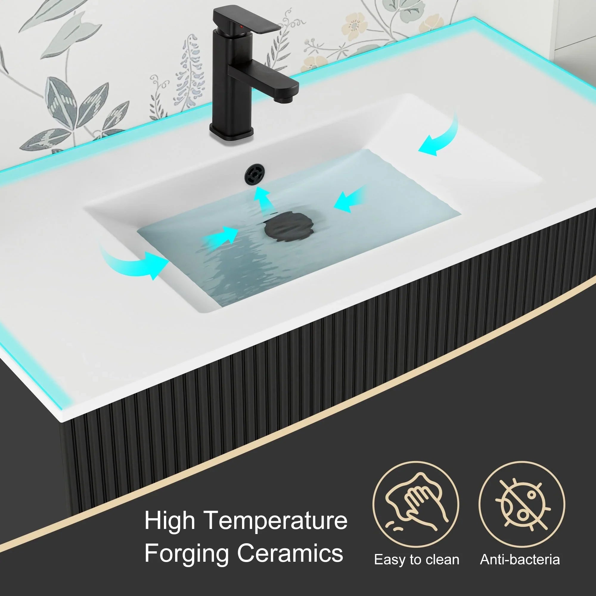 Wavy Line Ensemble meuble-lavabo de salle de bain 30/36/48 avec vasque & robinet