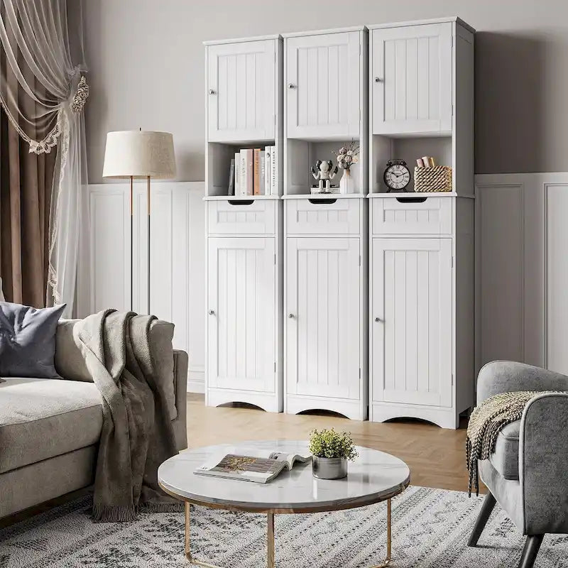 Meuble de salle de bain haut 67 H, tour à linge étroite, meuble de rangement avec 2 portes et tiroir