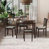 Ensemble Table et Chaises de Salle à Manger Carrée en Bois, Table à Manger Décontractée avec 4 Chaises de Salle à Manger Rembourrées pour Coin Repas de Cuisine