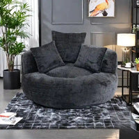 Canapé paresseux à dossier haut en chenille avec 3 coussins et pouf surdimensionné