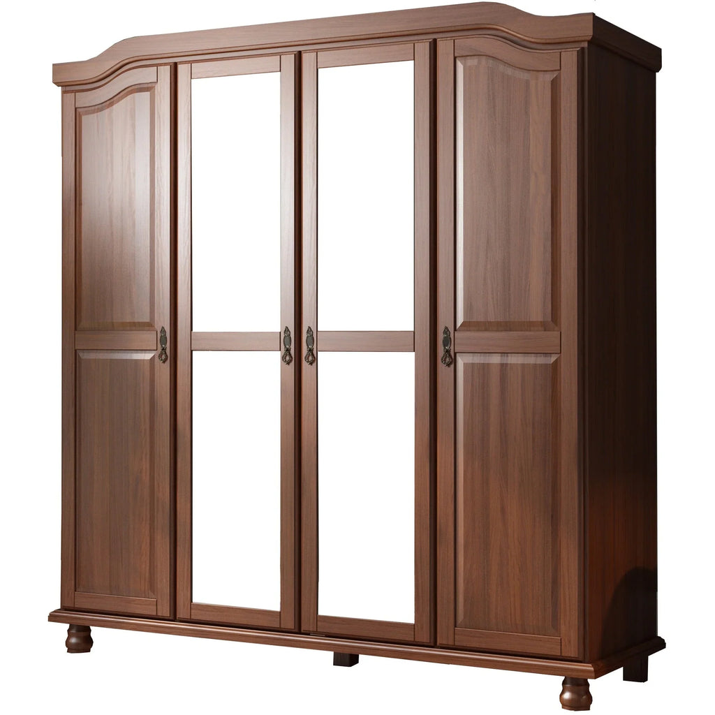Palace Imports Armoire-penderie Kyle 4 portes 100% bois massif avec portes en bois massif ou miroir
