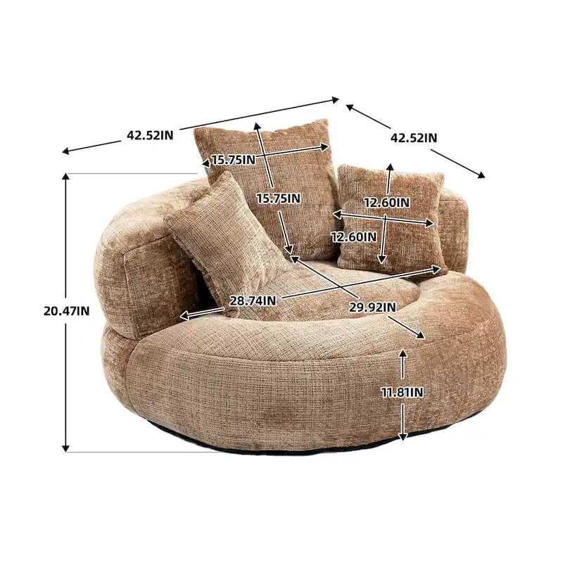 Canapé paresseux à dossier haut en chenille avec 3 coussins et pouf surdimensionné