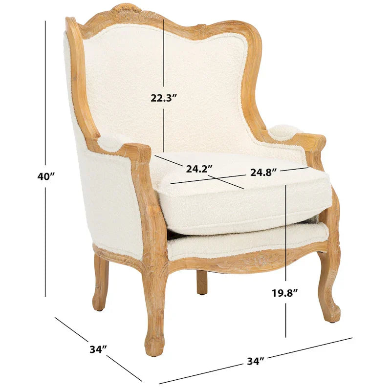 Fauteuil à oreilles Safavieh Couture Kali en chêne et lin naturel - 34 larg. x 34 prof. x 40 haut.