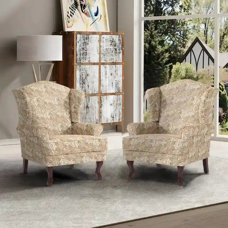 Lot de 2 fauteuils d'appoint à oreilles traditionnels rembourrés