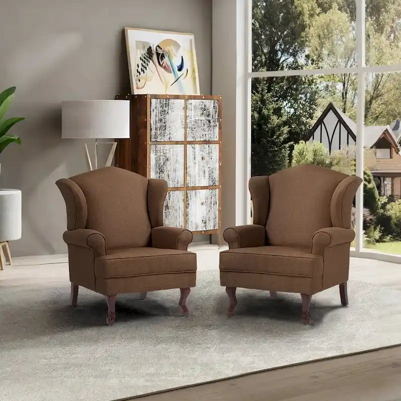 Lot de 2 fauteuils d'appoint à oreilles traditionnels rembourrés