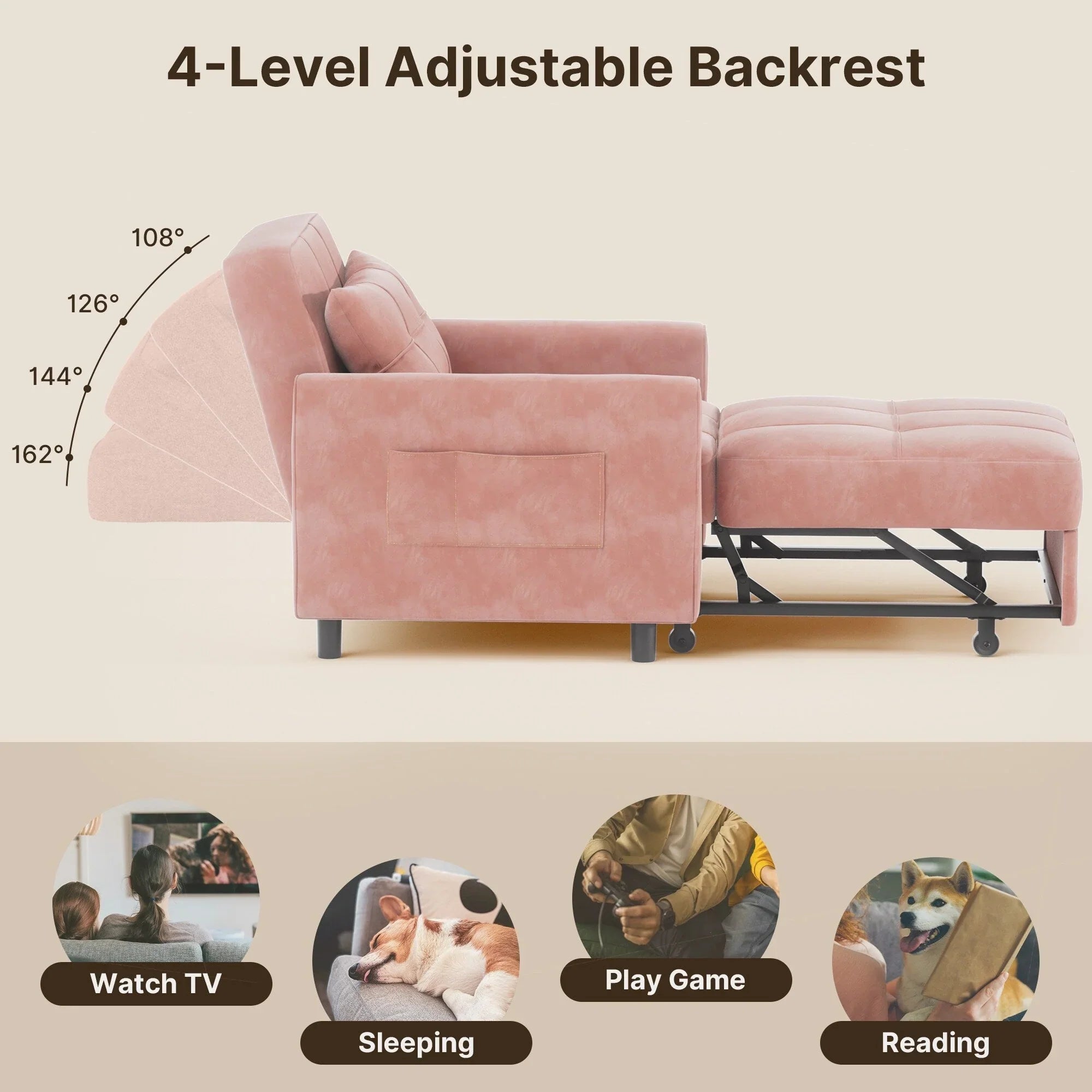 Canapé-lit réglable 3 en 1, fauteuil-canapé escamotable, lit pliant convertible pour salon