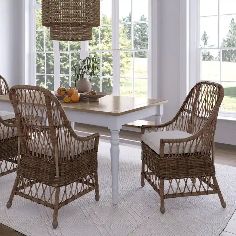 Bayside Chaise de salle à manger curviligne en rotin rembourrée par East at Main - 22x23x39
