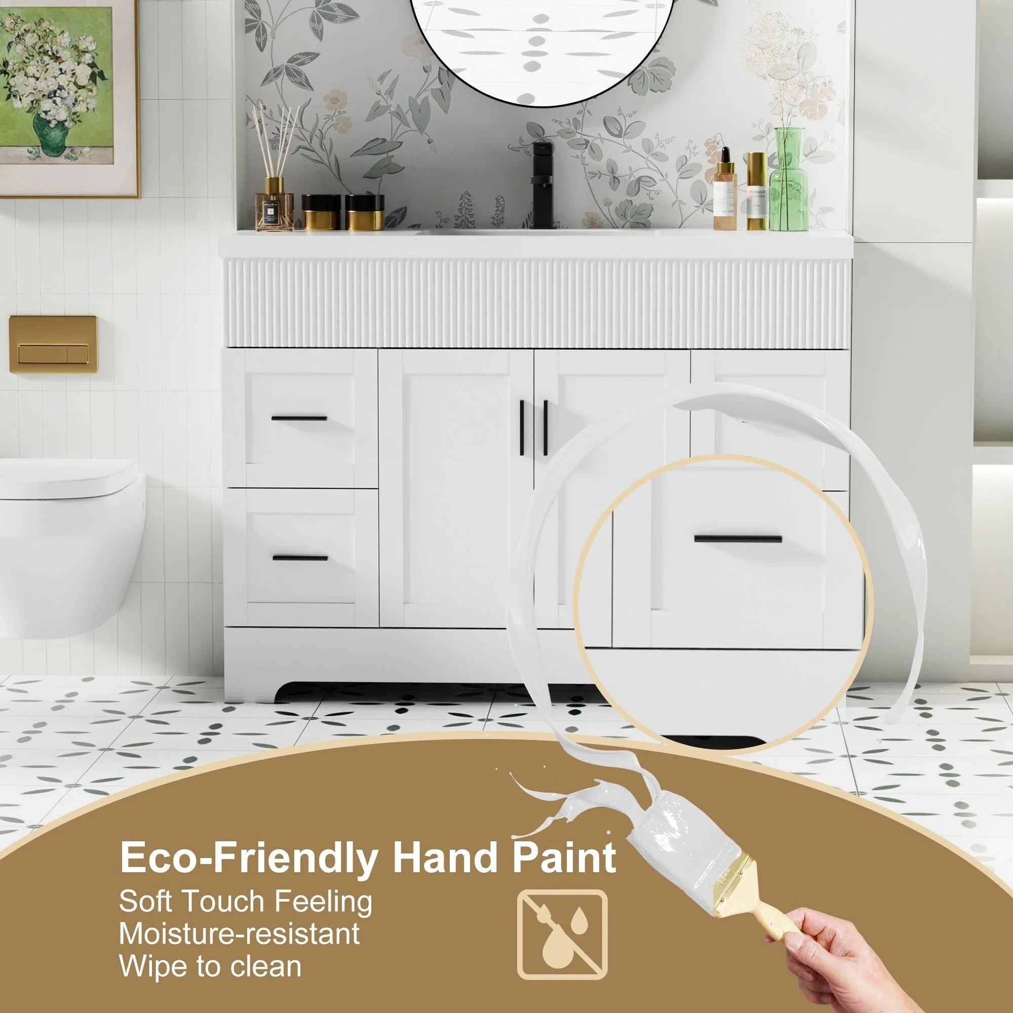 Wavy Line Ensemble meuble-lavabo de salle de bain 30/36/48 avec vasque & robinet