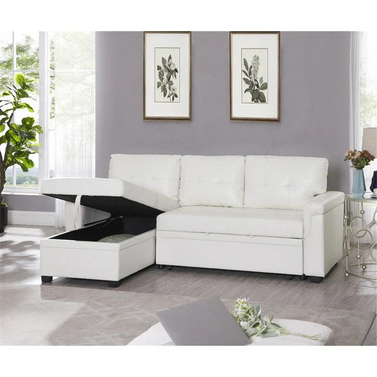 Canapé sectionnel convertible réversible avec lit escamotable, méridienne de rangement dissimulée et pieds durables