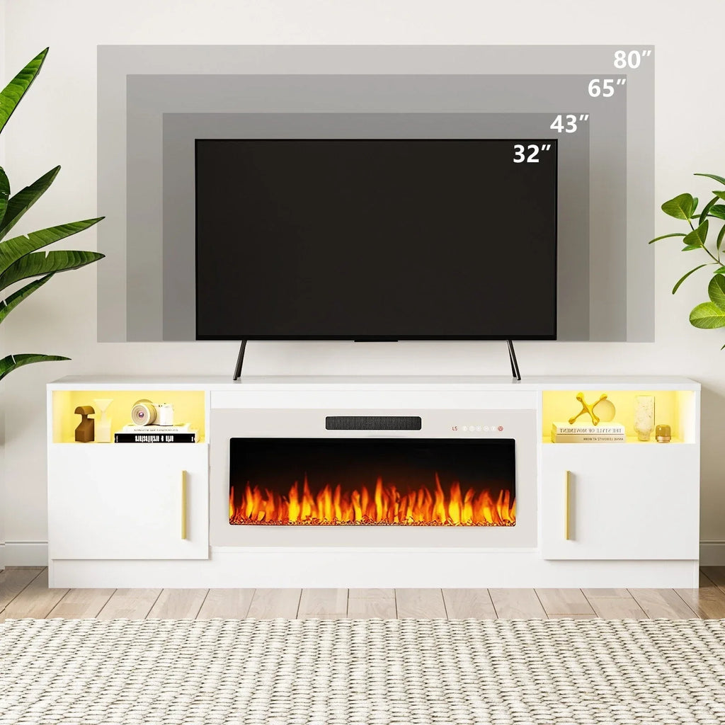 Bossin Meuble TV avec foyer 70 avec foyer électrique 36, meuble TV pour téléviseurs jusqu'à 80, LED 16 couleurs/meuble de divertissement