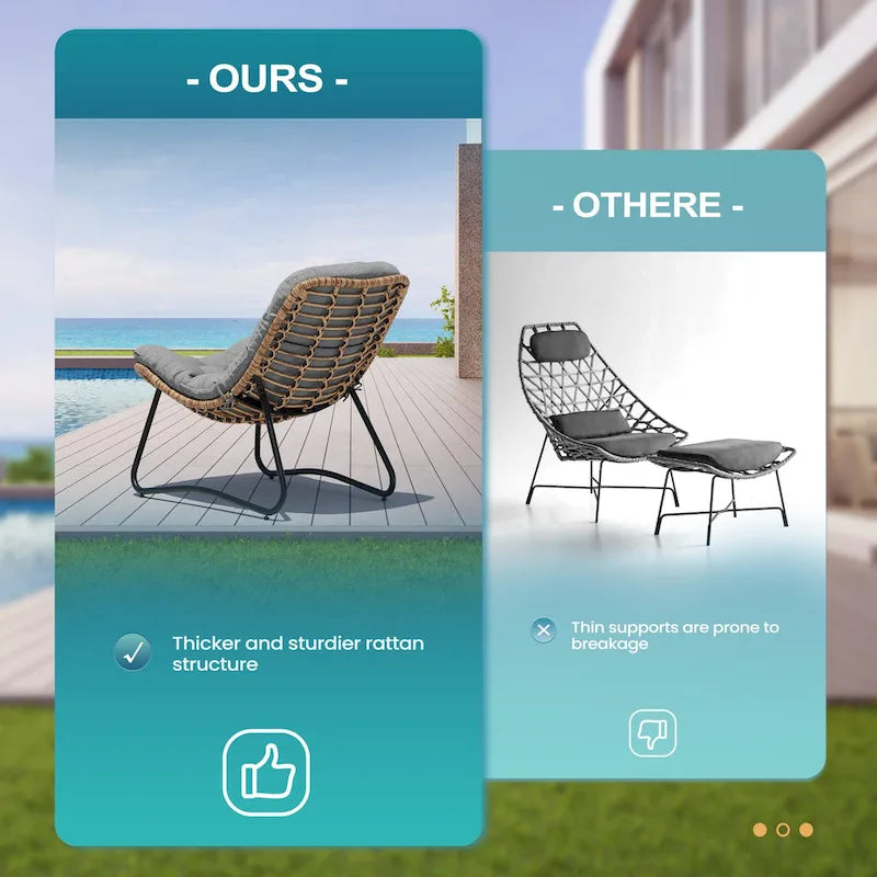 Chaises Papasan d'extérieur avec coussin en rotin PE, chaises cosy de patio avec table d'appoint