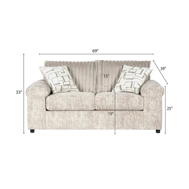 Ensemble canapé, causeuse et fauteuil câlin en velours côtelé à grosses côtes Nason de Roundhill Furniture