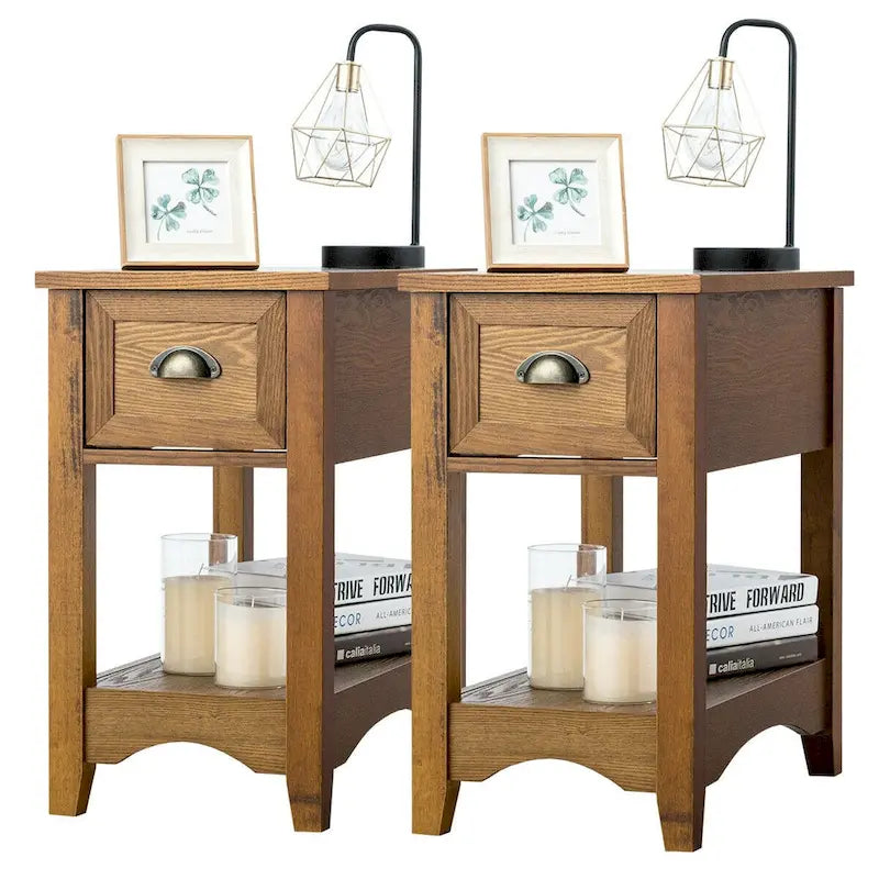 Ensemble de 2 tables d'appoint contemporaines compactes Gymax avec tiroir - 13 X 22 X 23 (L X l X H)