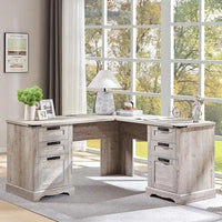 Bureau d'angle exécutif en forme de L 60 Farmhouse, bureau d'angle en bois, bureau d'ordinateur