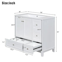 Meuble-lavabo de 36 pouces avec chargement USB, évier en résine, cadre en bois massif, 3 tiroirs de rangement