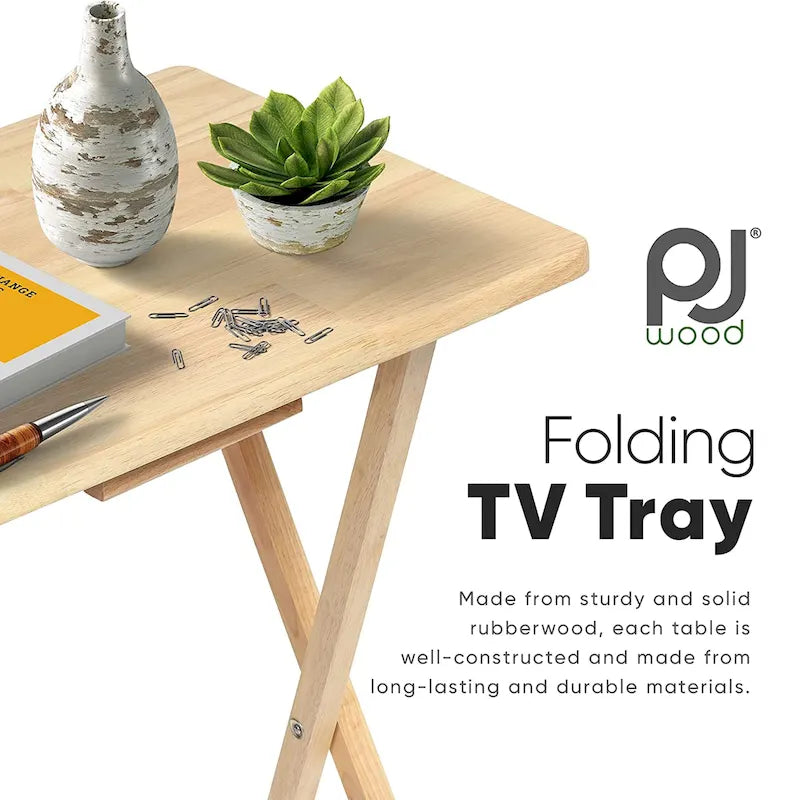PJ Wood tables plateaux TV pliantes avec support de rangement compact, espresso, ensemble de 5 pieces - 36,38