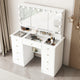Coiffeuse de maquillage avec miroir triptyque, certifiée, éclairage, dessus en verre, commode