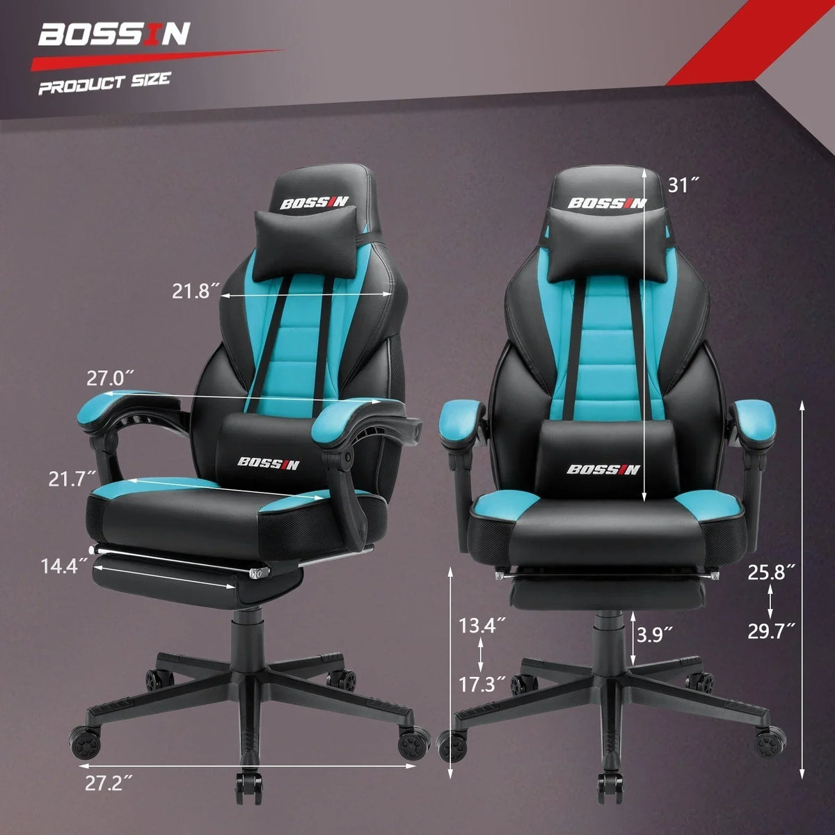BOSSIN Chaise de gaming style racing, chaise de gamer grande et haute 300 lb à dossier haut chaise informatique